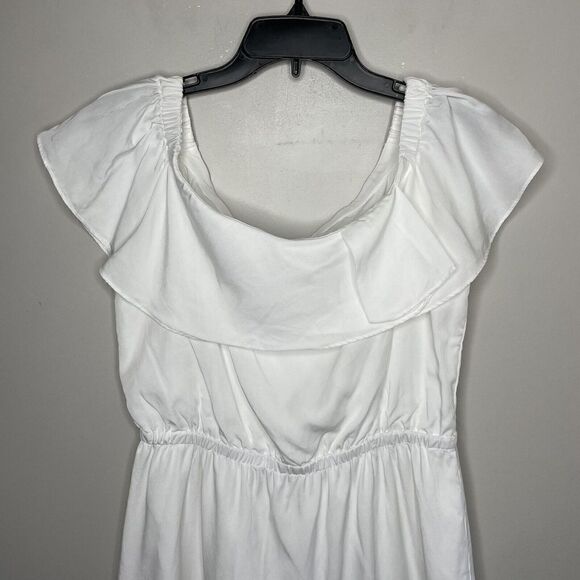 H by HALSTON Dress Womens Medium M White Off Shoulder Georgia Cove Lyocell - Picture 4 of 10
